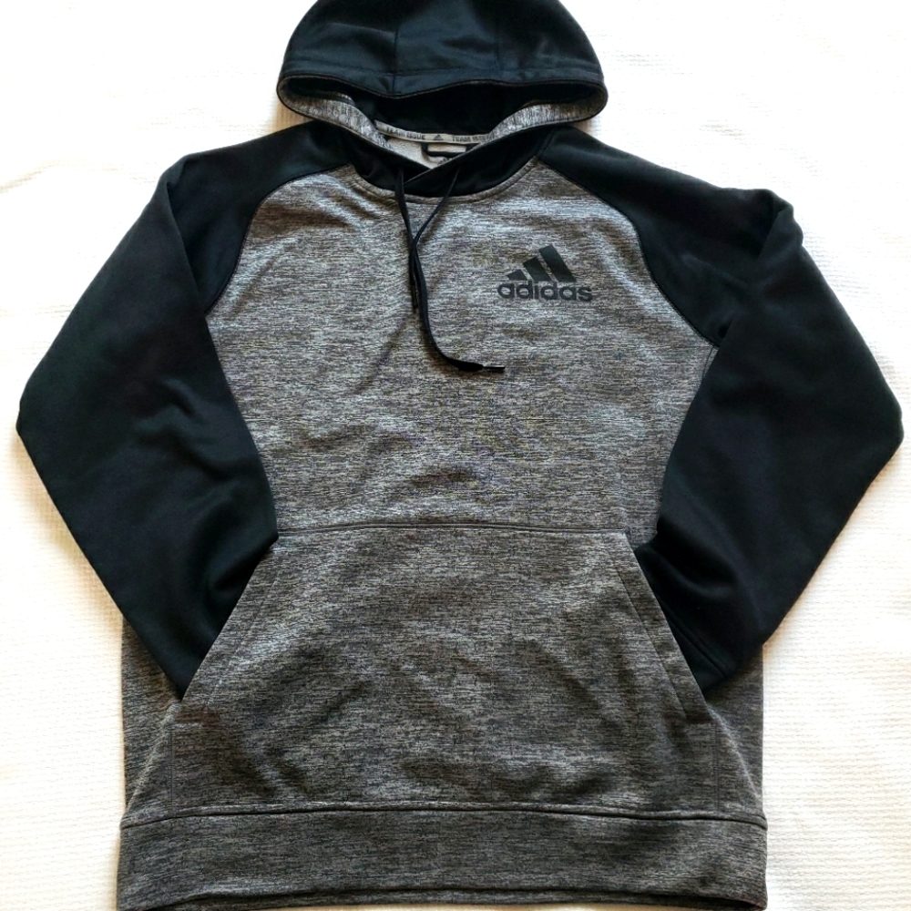 Adidas Climawarm Pullover Fleece Sweatshirt Hoodie, Grey & Black, Men's Medium